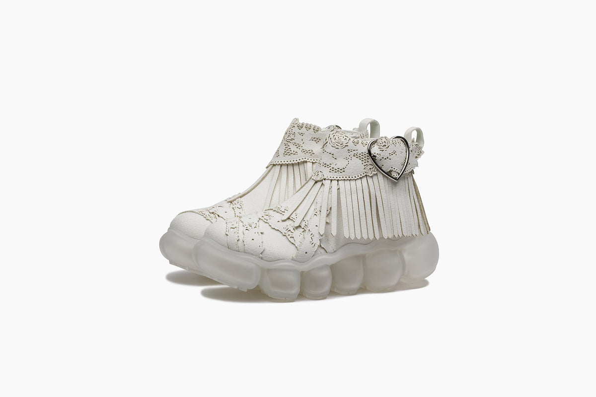 grounds JEWELRY x YUEQI QI 03 | FRINGE ANKLE BOOTS / WHITE