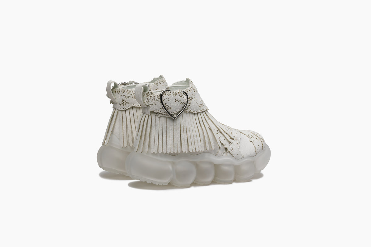 grounds JEWELRY x YUEQI QI 03 | FRINGE ANKLE BOOTS / WHITE